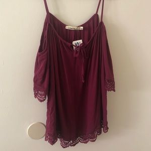 Ross Maroon Cold/Open Shoulder Top